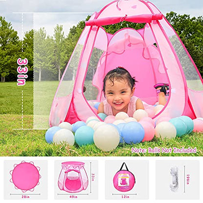 Princess Tent Girls Kids Playhouse Pop Up Play Tent with Star Light Tent for Kids Ball Pit Toys for 1,2,3 Years Girl Birthday Gift for Indoor Outdoor Toddler Girl Gift, Easy to Pop Up and Assemble - style: Tent with star lights