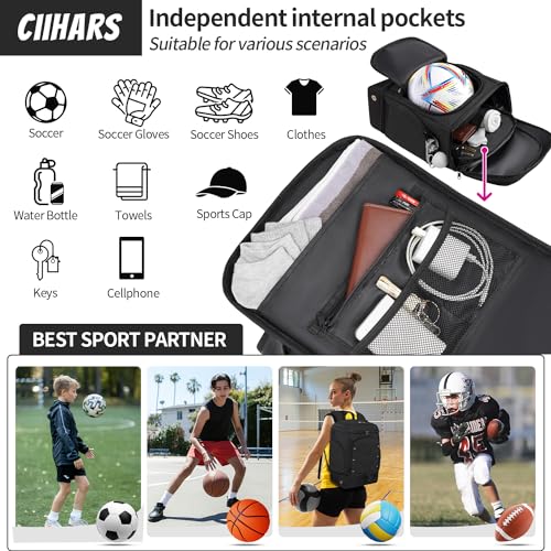 Soccer Bag - Soccer Backpack with Ball Holder,Sport Equipment Bags gifts for soccer stuff Water resistant Includes Separate Cleat Fit Basketball Volleyball Football - color: Black