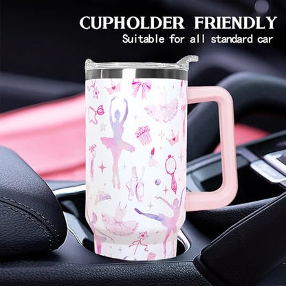 Ceovfoi 40oz Tumbler with Handle，Lid & Straw Vacuum Insulated Travel Coffee Mug, Ballet Gifts for Girls Women, Ballerina Dance Lover Appreciation Gift - color: Ballet