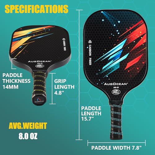 Pickleball Paddle,Pickleball Paddles-3K Raw Carbon Fiber Pickle Ball Paddle Surface with Great Grit & Spin,T700 Pickleball Racket with Excellent Power,Control and Balance,USAPA Approved - color: Yellow Blue