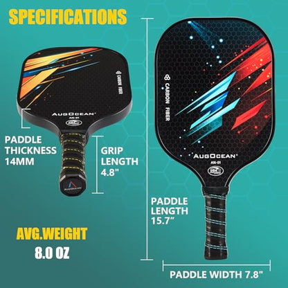 Pickleball Paddle,Pickleball Paddles-3K Raw Carbon Fiber Pickle Ball Paddle Surface with Great Grit & Spin,T700 Pickleball Racket with Excellent Power,Control and Balance,USAPA Approved - color: Yellow Blue