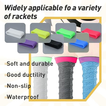 20pcs Pickleball Paddle Grip Bands for Pickleball Lovers, Tennis Paddle Fixing Grip Tape with Silicone Ring Stretchy - 7 Color Tennis Racket Handle Rubber/Grip Finishing Ring