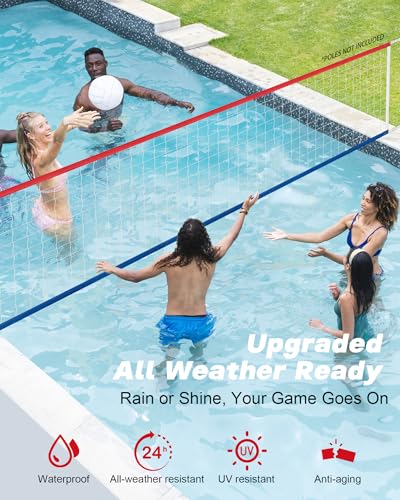Swimming Pool Volleyball Net Replacement Heavy Duty, Extra-Long 15FT-28FT Adjustable, Upgraded All-Weather+Waterproof, Reinforced Borders, and Durable Nylon Straps - 15x3FT (Net Only)