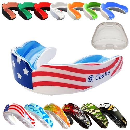 Boil and Bite Mouth Guard (Youth & Adult) Custom Fit Sport Mouthpiece for Football, Hockey, Rugby, Lacrosse,Boxing,MMA(Free Case Included) - color: American Flag, size: Adult -Ages 11 & Above