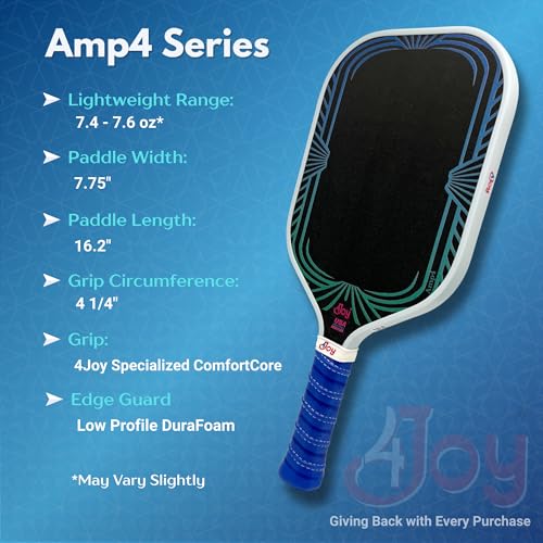 4Joy AMP4 Pickleball Paddle – T700 Carbon Fiber, Lightweight 7.5 oz, Wide Face for Control, 14mm Core, Beginner to Low-Intermediate - USAP Approved - style: Retro