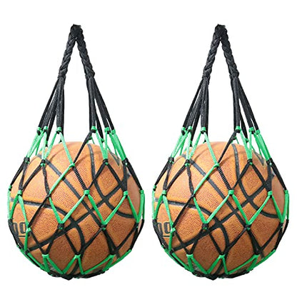 Net Bag 2PCS Black Green Nylon Single Ball Mesh Bag Carrier for Volleyball Basketball Football Soccer