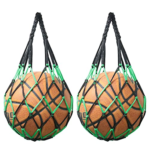 Net Bag 2PCS Black Green Nylon Single Ball Mesh Bag Carrier for Volleyball Basketball Football Soccer