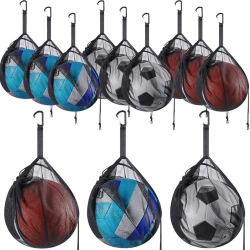 Dansydaisy Mesh Ball Bags Basketball Volleyball Football Single Storage Bag with Zipper Pocket Drawstring Sling Back Bag D Rings for Carrying Ball