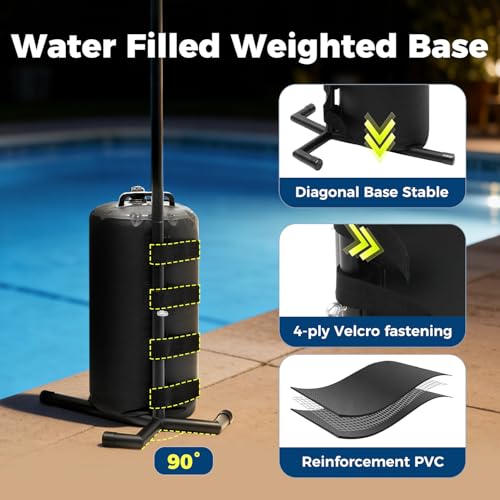Pool Volleyball Net Set with Solar LED Lights, Adjustable 15-32ft Water Volleyball Net for Inground Pools with Glow Ball, Pump & Weighted Bases, Outdoor Pool Games for Kids Adults Family
