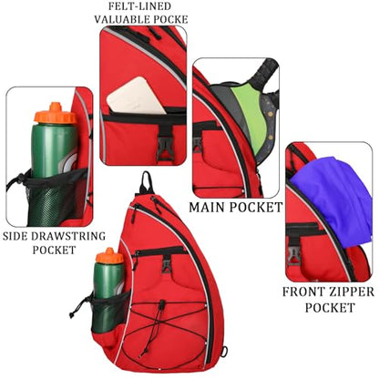 Goloni Pickleball Sling Bag for Men Women, Lightweight Pickleball Backpack with Fence Hook - color: Red