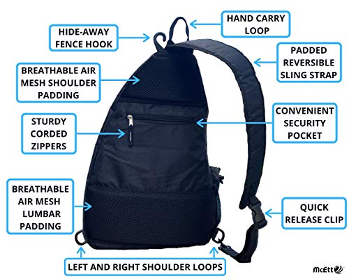McEtt Pickleball Sling Bag & Mesh Ball Bag – Adjustable Crossbody Backpack for Women Men – Holds Pickleballs, Paddles, Water Bottle, Gear - color: Black