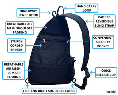 McEtt Pickleball Sling Bag & Mesh Ball Bag – Adjustable Crossbody Backpack for Women Men – Holds Pickleballs, Paddles, Water Bottle, Gear - color: Black