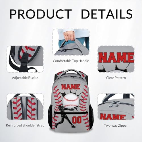 Mercuryelf Custom Kids Baseball Backpack for Boys Toddler – 17 Inch Lightweight Sports Bookbag for Elementary Middle School Students, Large Capacity School Backpack Gift - color: Grey