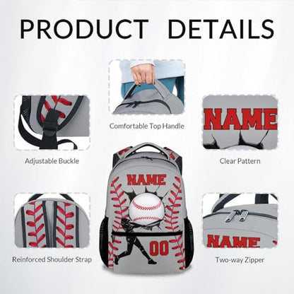 Mercuryelf Custom Kids Baseball Backpack for Boys Toddler – 17 Inch Lightweight Sports Bookbag for Elementary Middle School Students, Large Capacity School Backpack Gift - color: Grey