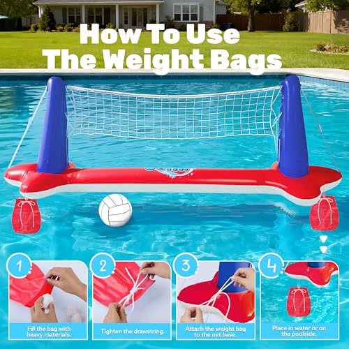 JOYIN Inflatable Pool Float Set Volleyball Net & Basketball Hoops, Balls Included for Kids and Adults Swimming Game Toy, Summer Floaties, Volleyball Court |Basketball,L-Red - color: Red, size: Large