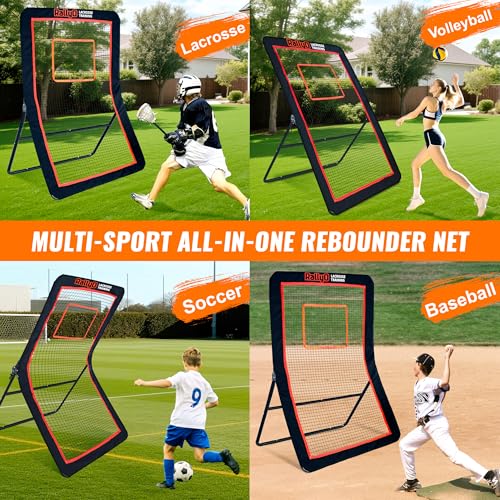 Lacrosse Rebounder for Backyard Heavy-Duty Volleyball Rebounder Net with Color Box, Adjustable 5 Rebound Angles for Lacrosse, Volleyball, Baseball, Soccer Practice - style: 4×6ft Premium Rebounder