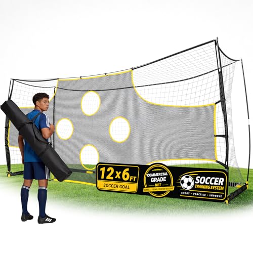 Soccer Goal with Precision Target, 12x6 ft/ 16x7 ft Soccer Net with Carry Bag & Ground Stakes, Quick Setup, Portable Soccer Goal for Youth Adults Practice, Games, Skill Improvement - color: Yellow, size: 12 x 6 ft