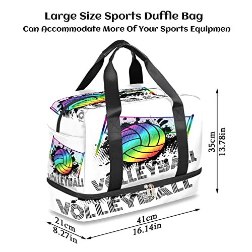 AUUXVA Rainbow Volleyball Sports Gym Duffel Bag with Shoes Compartment, Sport Ball Travel Bag for Men, Women, Boys, Girls, Teens, Overnight, Weekend, Yoga, Workout, Training Handbag