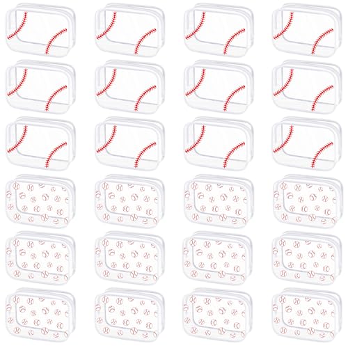 Kacctyen 24 Pcs Baseball Clear Makeup Bag with Zipper Bulk Sport Goodie Clear PVC Pouch Organizer Waterproof Travel Case for Woman Team Gifts Birthday Decorations Supplies - style: Baseball