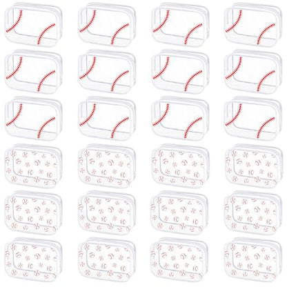 Kacctyen 24 Pcs Baseball Clear Makeup Bag with Zipper Bulk Sport Goodie Clear PVC Pouch Organizer Waterproof Travel Case for Woman Team Gifts Birthday Decorations Supplies - style: Baseball