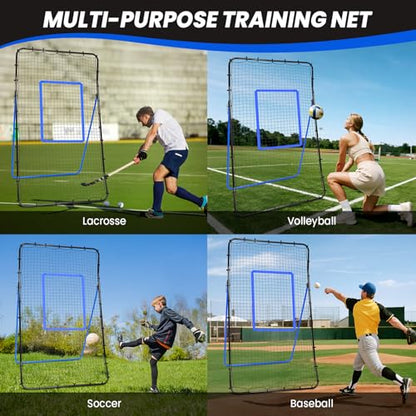BAGAIL Volleyball Rebounder Net 7x4 Ft, Bounce Back Training Equipment with Unique Curved Frame for Better Catching, 5 Adjustable Angles for Volleying & Spiking, Easy Set Up & Sturdy Base - color: Blue