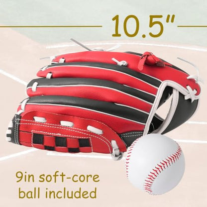 Urby Left Handed Baseball Glove, Left Handed T Ball Glove for Lefty, Left Hand Throw Only. T-Ball & Youth Baseball Gloves. - color: Black & Red, size: 10.5in Age 4-7