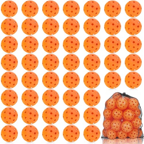 SAYAYA 24/50 Pack Outdoor Pickleball Balls Premium High Visibility Pickleballs Stable Flight & Consistent Bounce 40 Holes Pickle Balls with Mesh Bag for Beginners, Tournaments, Family & Outdoor Play - color: Orange, size: 50 Pack