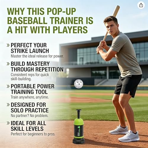 Smartway Pop-Up Baseball Trainer & Mini Baseball Popper – Batting Machine for Perfect Swings, Hitting Practice Equipment Without a Pitcher (6 Balls Included)