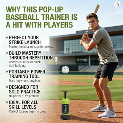 Smartway Pop-Up Baseball Trainer & Mini Baseball Popper – Batting Machine for Perfect Swings, Hitting Practice Equipment Without a Pitcher (6 Balls Included)