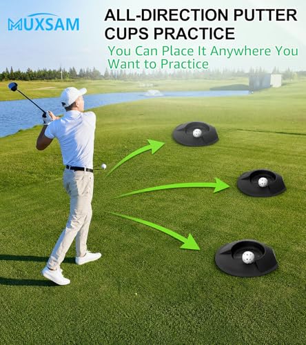 MUXSAM 6 Pieces All-Direction Putter Cups Practice Black Golf Putting Cup Golf Training Cup Golf Practicing Hole Putting Aid Putter Training Aid Fit for Beginner Golf Training Accessory