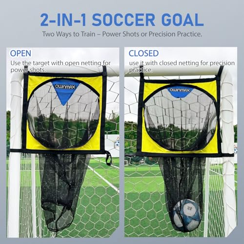 Soccer Target Net and Ball Bag - 2 in 1 Design, Corner Shooting Target Goal, Top Bins Soccer Target Net, Soccer Training Equipment with Carry Bag, Easy to Attach and Detach