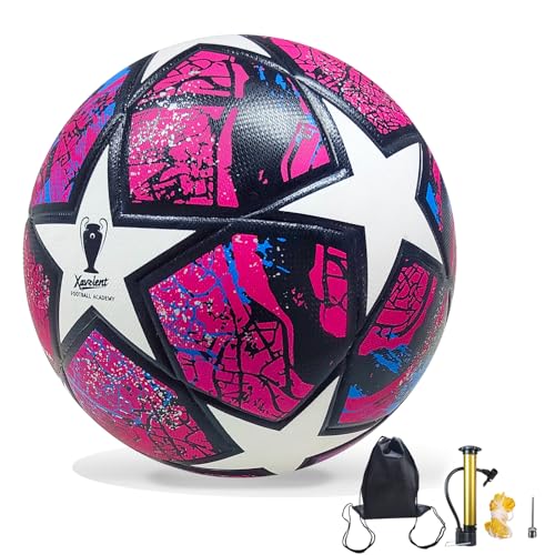 Professional Soccer Ball Size 5, Thermal Bonded Waterproof PU Match-Quality Training Ball with Pump - color: Red, size: size 5