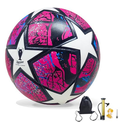 Professional Soccer Ball Size 5, Thermal Bonded Waterproof PU Match-Quality Training Ball with Pump - color: Red, size: size 5