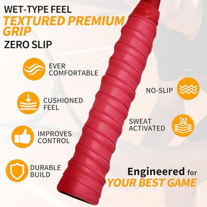 2 Pcs Tennis Racket Grip Tape, Dry Tennis Overgrip Tape, Anti-Slip Absorbent Grip, Racket Overgrip Tape - color: Red, size: Textured-43.3"x1"x0.03"