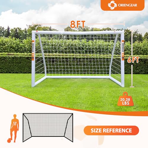 ORIENGEAR Soccer Goal, 12x6/10x6.5/8x6/6x4 Full Size Soccer Goals for Backyard, Soccer Net with Training Discs, Portable Soccer Goal for Kids and Adults with 1 Carry Bag, Porterias De Futbol