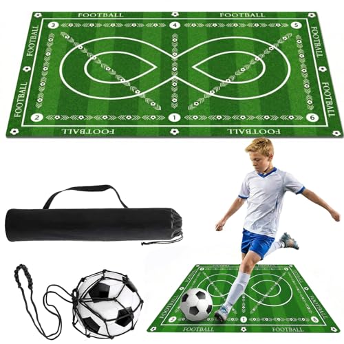 Different Sizes Soccer Training Mat with 8 Design, Non Slip Agility and Dribbling Mat for Ball Control Drills, Portable Indoor Outdoor Use - size: Large