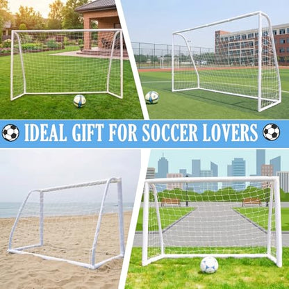 EGREE Portable Soccer Goal for Backyard - 12x6FT/8x6FT/6x4FT Heavy Duty Football Net Goals for Adults & Youth Training, Outdoor PVC Soccer Goal Post with Weatherproof UPVC Frame & Ground Stakes, White - size: 12FTX6FT