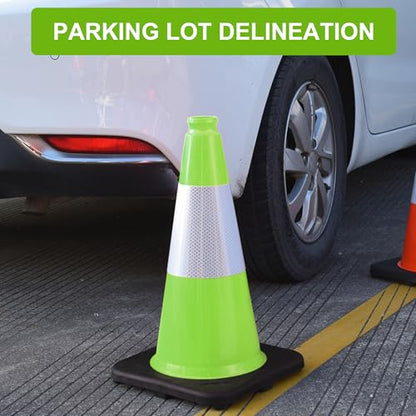 OrangeStar 8 Pack 18" Green Traffic Safety Cones, PVC Parking Cone Construction Cones w/Reflective Collar, Heavy Duty Base for Driving Practice, Parking Lots and Roadwork