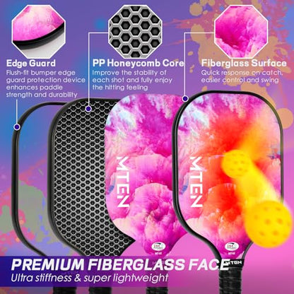 Pickleball Paddles Set of 2 or 4, or Single Paddle – USAPA Approved Fiberglass Surface Pickleball Rackets Set for Men & Women - color: Pink*2