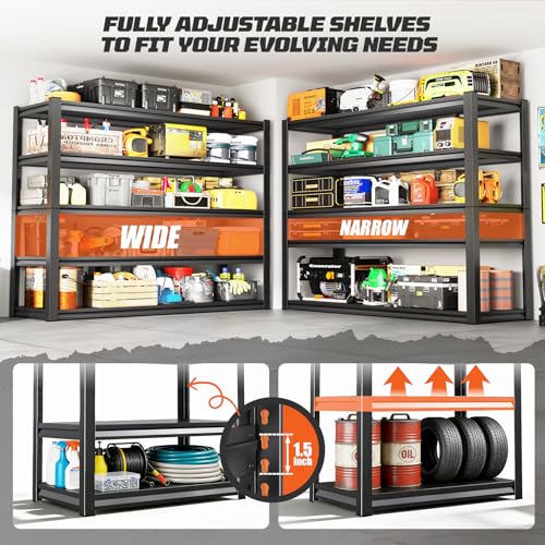 Garage Shelving, 5-Tier Garage Storage Shelves, 2000LBS Heavy Duty Shelves, 72" H x 46" W x 19.6" D Metal Shelving Unit, Utility Adjustable Storage Shelf for Warehouse, Basement, Closet - size: 72"H x 46"W x 19.6"D