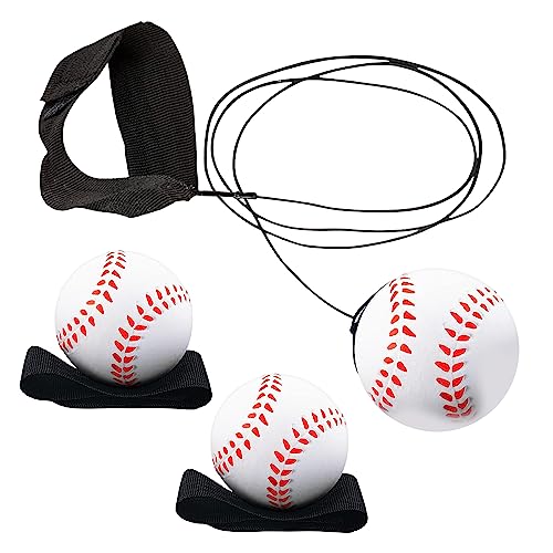 Playbees Reactive Practice Baseballs (3 Pack) – Personal Wrist Return Trainer for Solo Pitching & Catching Practice – High-Elastic Training Ball for Kids & Beginners – Compact Travel Set - style: 3 Pack