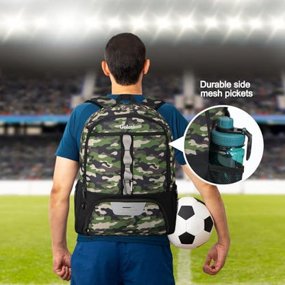 Goloni Youth Soccer Bag,Basketball Bag with Ball Compartment & Shoe Compartment,Backpack for Football Volleyball Basketball - color: Green Camo