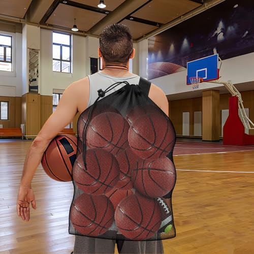 Extra Large Sports Ball Bag, Heavy Duty Breathable Mesh Storage Bag, 40" x 30" Hold 10-12 Soccer Basketball Football, Adjustable Shoulder Strap, Ideal for Coaches, Team, Swimming Gear - style: No Pocket