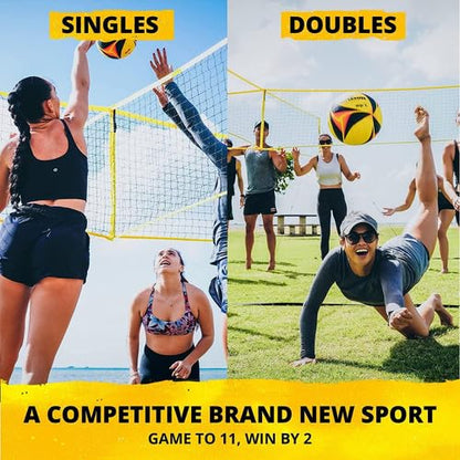 CROSSNET 4-Way Volleyball Net Set with Adjustable Poles Backpack & Official Ball Quick Setup Outdoor Volleyball Game for Adults & Kids 4 Square Volleyball Net for Backyard Beach Yard Lawn & Park Play