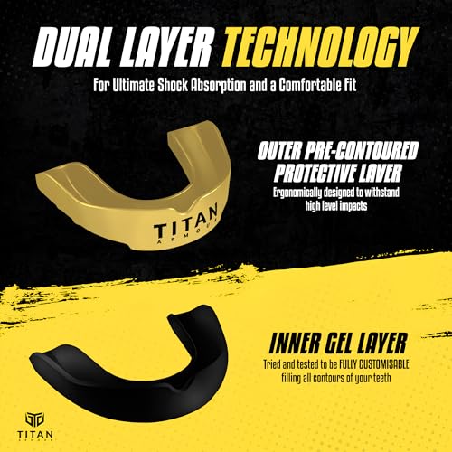 Titan Armour® Mouth Guard Boxing | Premium Dual-Layer | Case Included | Adult & Youth Custom-Fit Mouthpiece | Boil & Bite Mouthguard for Men: Football, MMA, Hockey, Lacrosse, BJJ, Basketball - color: Solid Gold, size: Adult Age 11+