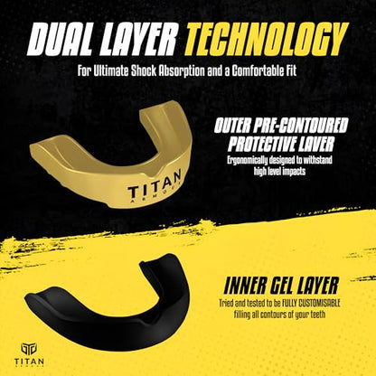 Titan Armour® Mouth Guard Boxing | Premium Dual-Layer | Case Included | Adult & Youth Custom-Fit Mouthpiece | Boil & Bite Mouthguard for Men: Football, MMA, Hockey, Lacrosse, BJJ, Basketball - color: Solid Gold, size: Adult Age 11+