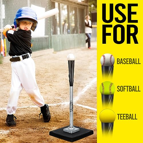 PLAYAPUT Portable Batting Tee for Baseball/Softball, Height Adjustment from 25-37 inch,Easy Transport Premium Baseball Tee with Rubber Top,Heave Duty Base Hitting Tee for Kids/Youths/Adults