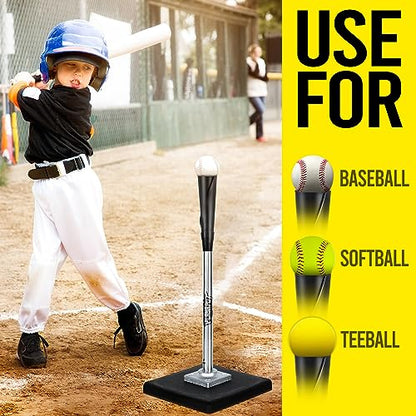 PLAYAPUT Portable Batting Tee for Baseball/Softball, Height Adjustment from 25-37 inch,Easy Transport Premium Baseball Tee with Rubber Top,Heave Duty Base Hitting Tee for Kids/Youths/Adults