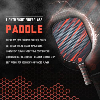 JP WinLook Pickleball Paddles Set - Fiberglass Rackets for Beginners to Professional Skill Levels - for Indoor or Outdoor Play - Includes 2 Premium Racquets, 3 Pickleballs, & a Carrying Bag