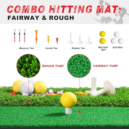 Pro Golf Net, 10x7ft Heavy Duty Golf Practice Net with Mat, Outdoor Indoor Hitting Nets with Noise Reduce Silk Target for Backyard Driving Chipping/Garage Training, Christmas Golf Gifts for Men Boys